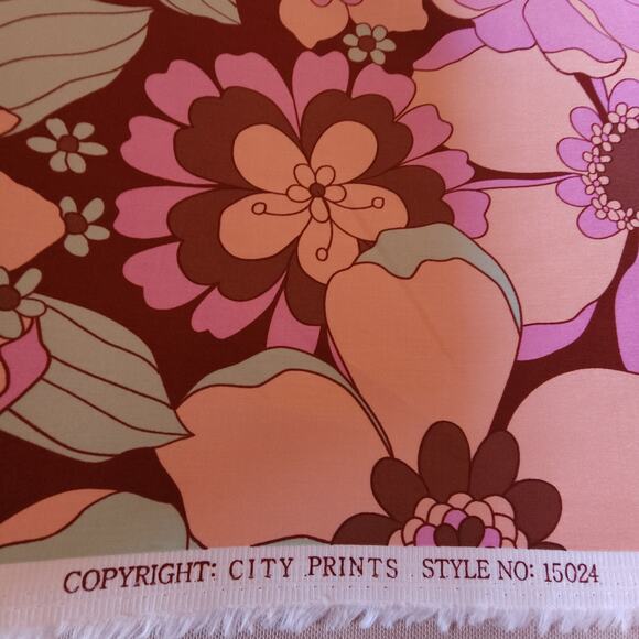 Retro Floral Flower Print Upholstery Pink Fabric by the Yard 58 inch Wide Mod - Picture 4 of 7